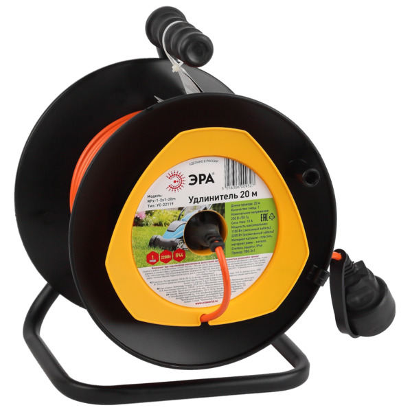 Фото Удлинитель силовой на катушке (20м, 1 розетка, б/з, 10а, 2200вт) эра б0046832