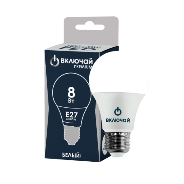 Фото Лампа светодиодная включай е27 8вт 4000к 640лм груша 1198574