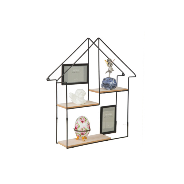 Фото Декор настенный полочка с фоторамкой металл черный 00983