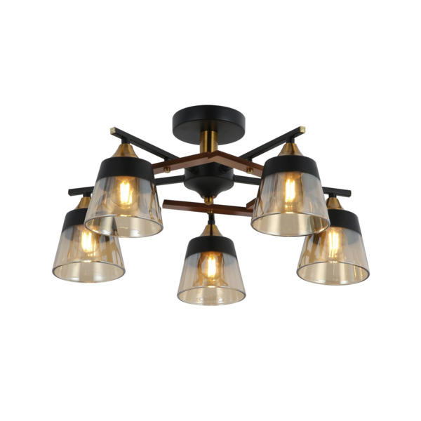 Фото Люстра потолочная freya fr5153pl-05b е27 5x60вт ip20 черный с золотом