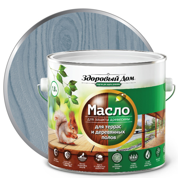 Фото Масло для террас и деревянных полов здоровый дом серо-голубое 1,8л л-с