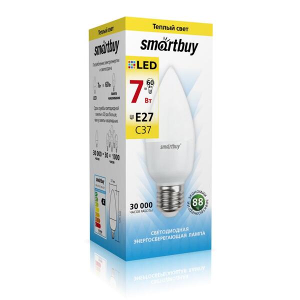 

лампа светодиодная smartbuy led sbl-c37-05-30k-e27 е27 свеча 5вт 3000к