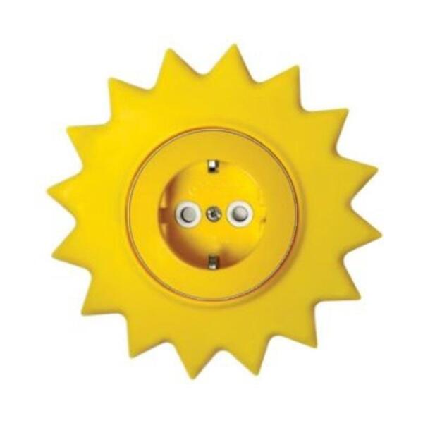 Фото Розетка 1-ая kranz happy солнце, скрытая, с заземл. и защ.шторками, желтая, kr-78-0813