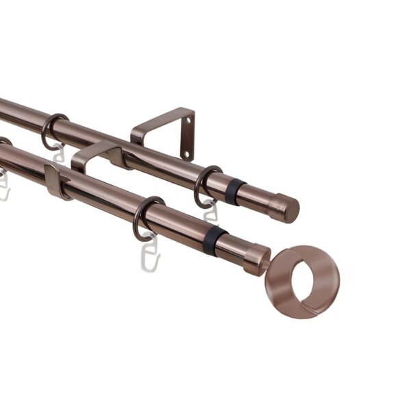 Фото Карниз телескоп эскар 16/19мм 160-320см двухрядный коньяк, наконечник кольцо 3332161949554