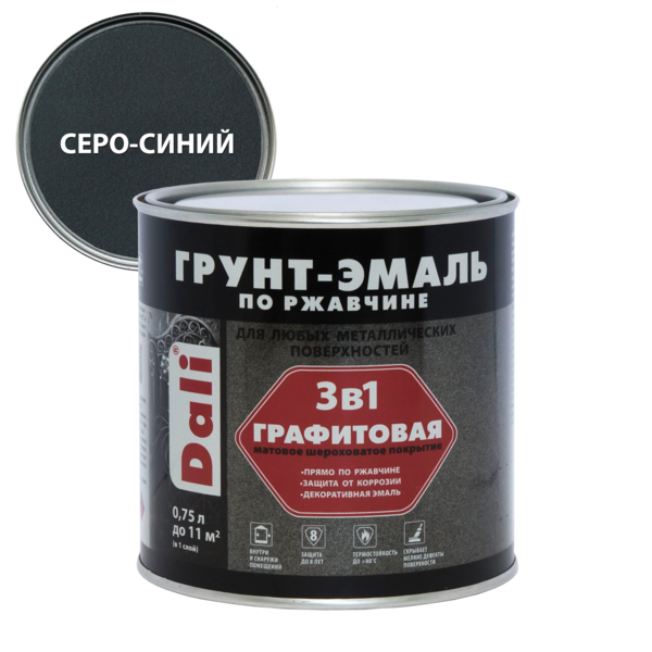 Фото Грунт-эмаль dali по ржавчине 3 в 1 графитовая серо-синяя 0,75л