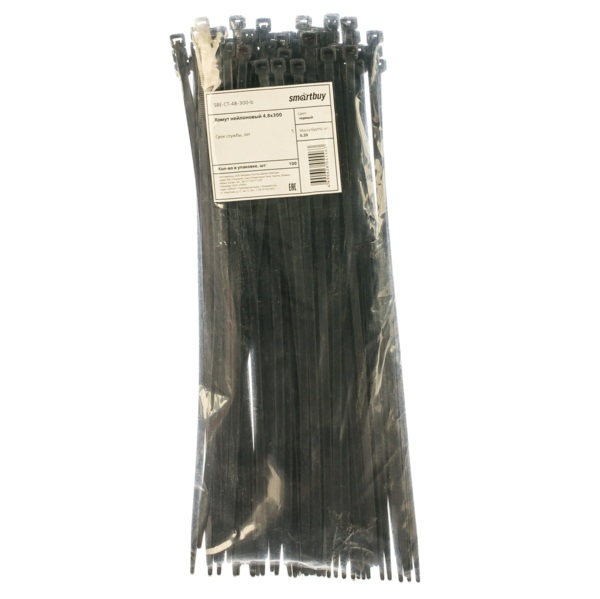 

хомут нейлоновый 4,8х300, черный sbe-ct-48-300-b 100шт smartbuy