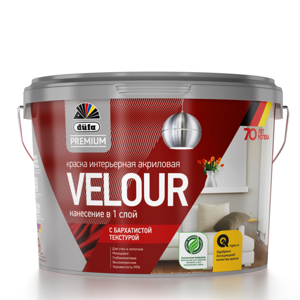 Фото Краска dufa premium velour акриловая интерьерная бархатистая текстура база a 9л
