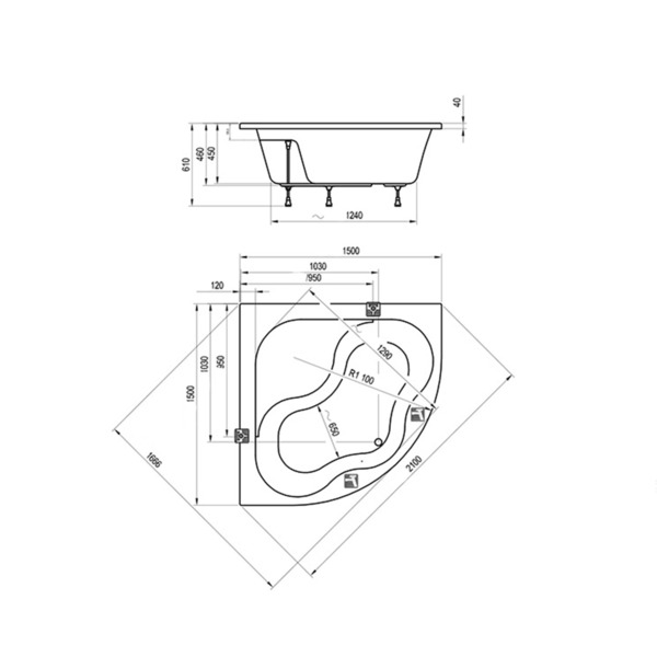 

ванна акриловая ravak 150х150 cg01000000