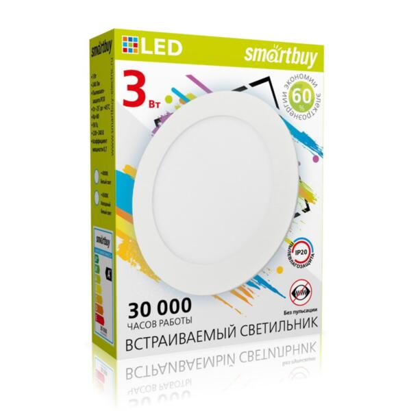 

светильник светодиодный smartbuy 3вт 220в 4000к 240лм 85мм ip20 sbl-dl-3-65k