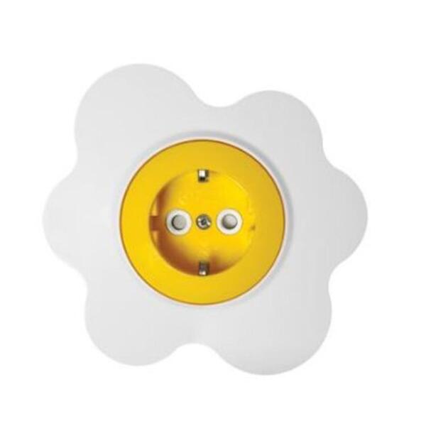 Фото Розетка 1-ая kranz happy яичница, скрытая, с заземл. и защ.шторками, желтая/белая, kr-78-0625