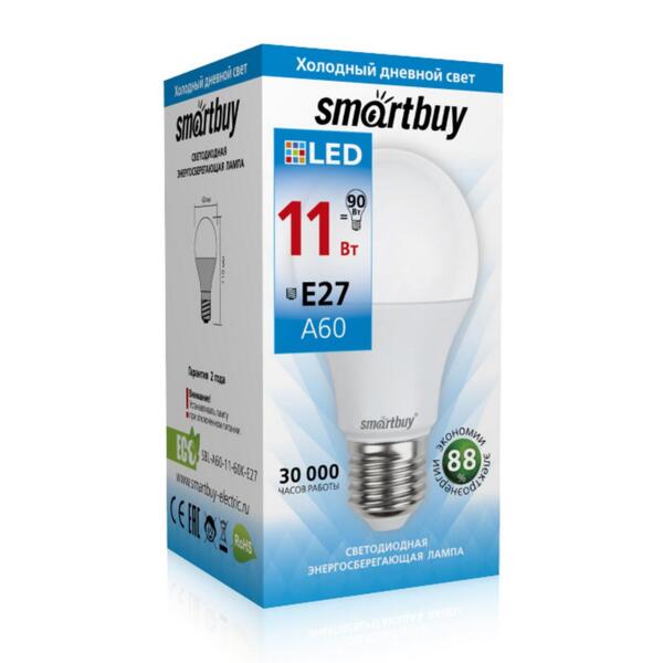 

лампа светодиодная smartbuy led sbl-a60-11-60k-e27 е27 груша 11вт 6000к