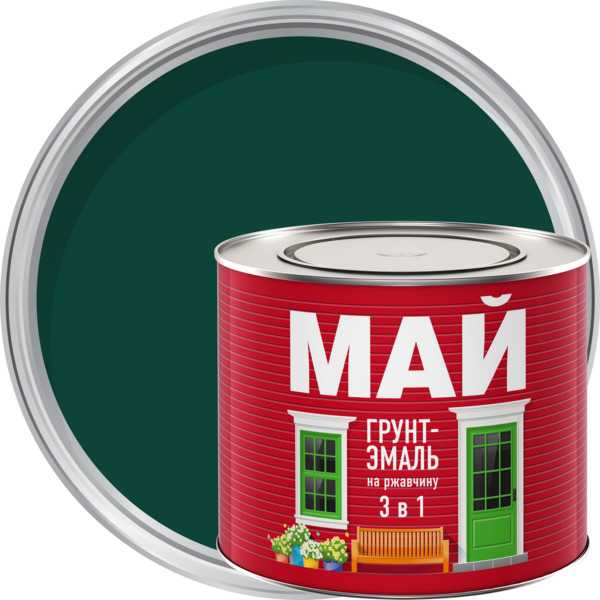 Фото Грунт-эмаль на ржавчину 3 в 1 зеленая май, банка 1,9 кг