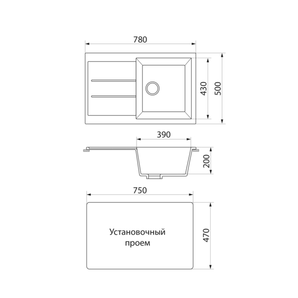 Фото Мойка кухонная мраморная greenstone 78x50 grs-25-309 темно-серый