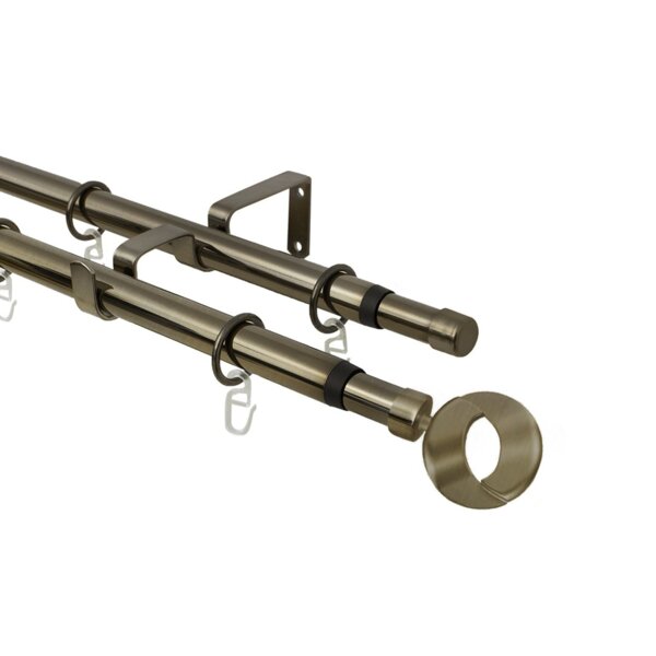 Фото Карниз телескоп эскар 16/19мм 160-320см двухрядный золото антик, наконечник кольцо 3332161948554