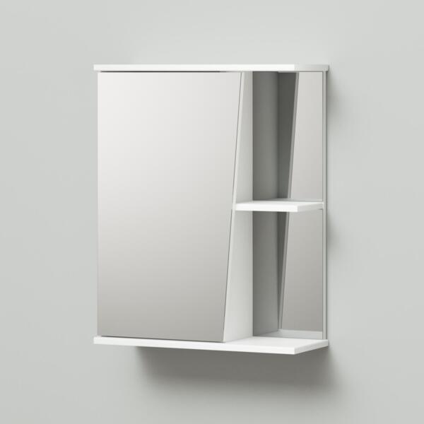 Фото Шкаф зеркало итана  уют 55 550х210х700 скошенный с полкой левый белый глянец