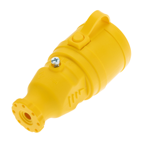 Штепсельная розетка с заземлением 16а переносная с крышкой, ip44(каучук) желтая, rexant, 111-122