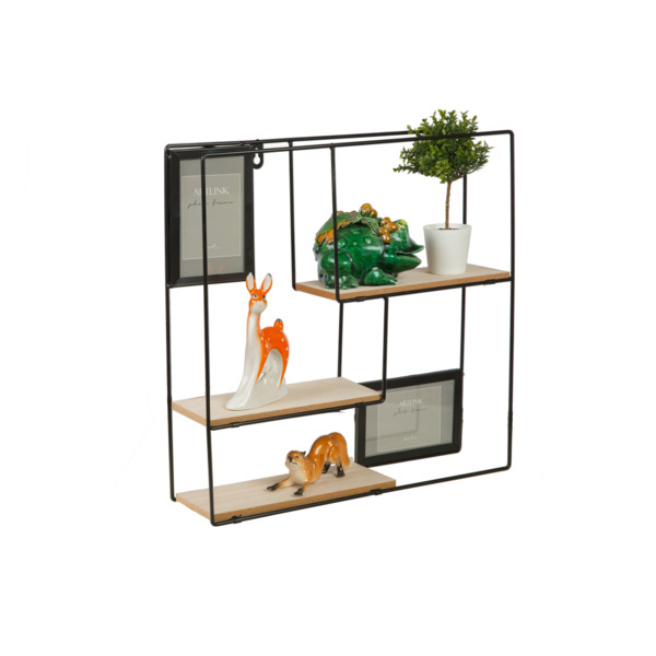 Фото Декор настенный полочка с фоторамкой металл черный 00985