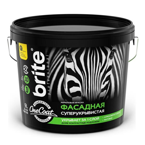 Фото Краска brite professional one coat фасадная высокоукрывистая база а 9 л
