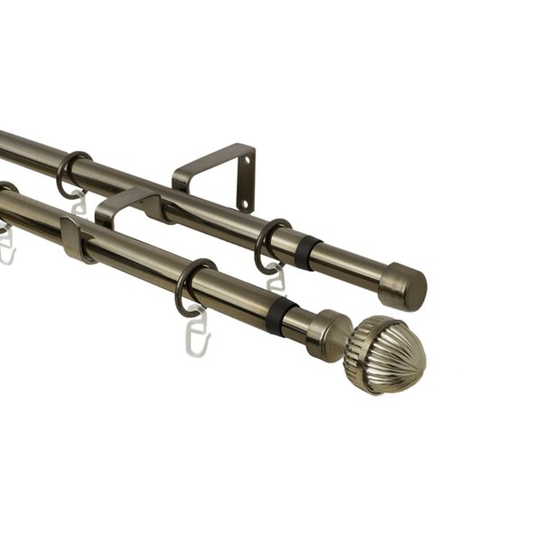 Фото Карниз телескоп эскар 16/19мм 160-320см двухрядный золото антик, наконечник орех 3332161948551