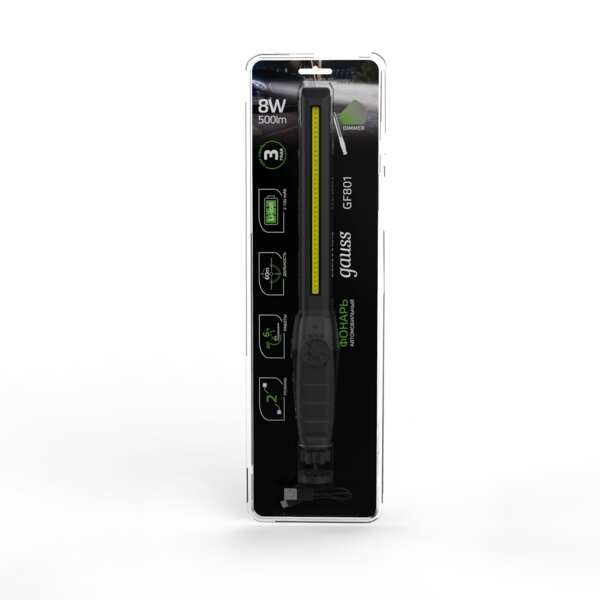 Фото Фонарь автомобильный gauss gfl801 8w 500лм ip30 диммируемый аккумуляторный gf801