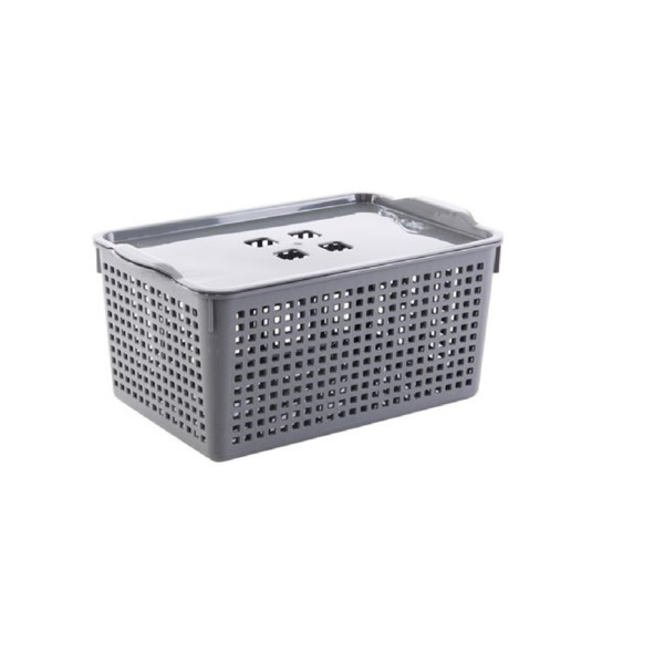 Фото Корзинка с крышкой 5,3л лофт violet серый пластик 644108