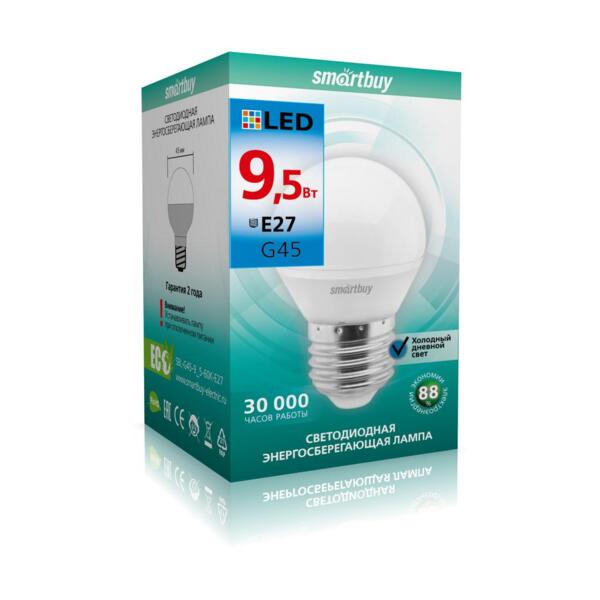 

лампа светодиодная smartbuy led sbl-g45-9_5-60k-e27 е27 шар 9.5вт 6000к