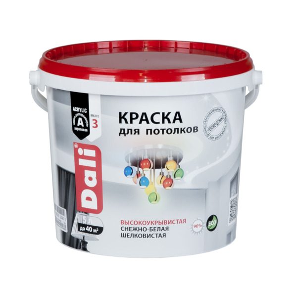 Фото Краска dali для потолков белая матовая база а 5л