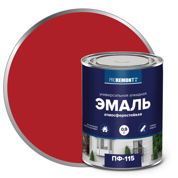 Эмаль пф-115 proremontt красный 0,9кг