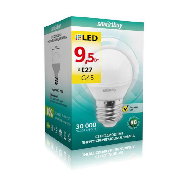 

лампа светодиодная smartbuy led sbl-g45-9_5-30k-e27 е27 шар 9.5вт 3000к