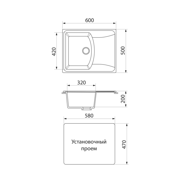 Фото Мойка кухонная мраморная greenstone 60x50 grs-17k-309 темно-серый
