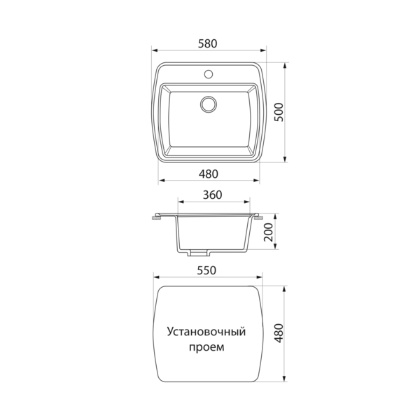 Фото Мойка кухонная мраморная greenstone 57x50 grs-11-310 серый