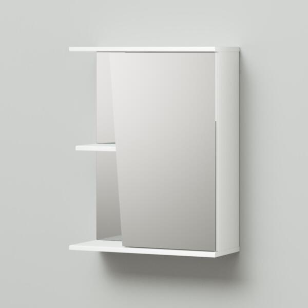 Фото Шкаф зеркало итана  уют 55 550х210х700 скошенный с полкой правый белый глянец