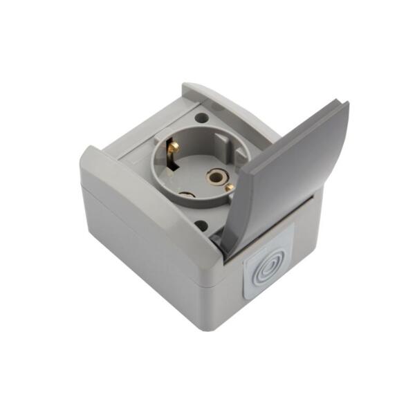 Фото Розетка 1-ая kranz industrial наружная серия, ip54, с заземлением, серая, kr-78-0611