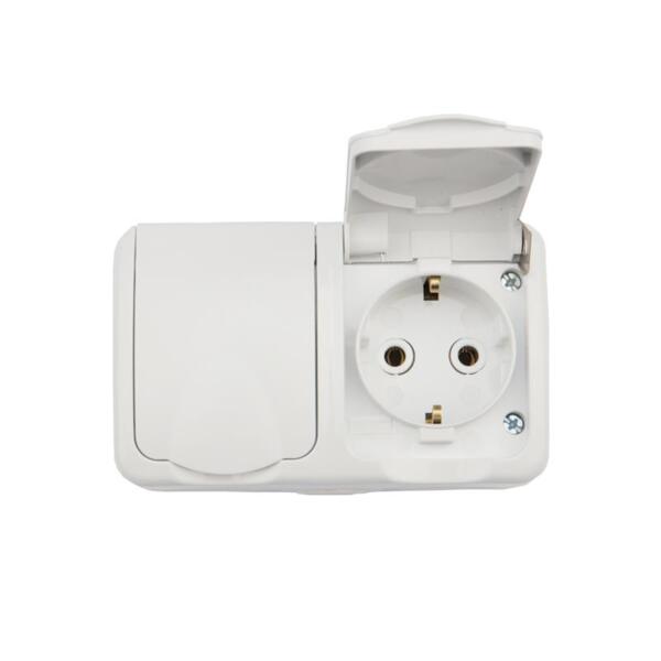 Фото Розетка 2-ая Kranz Mini Og наружная серия, гориз., с зазем., белая, Ip54, Kr-78-0606