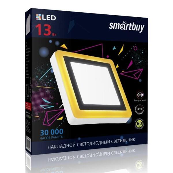 Фото Светильник встраиваемый smartbuy квадрат с подсветкой dlb 13w/6500k+o/ip20 sblsq1-dlb-13-65k-o