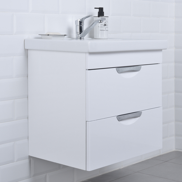 Фото Тумба с раковиной подвесная nrava aqva адель 60 610х410х570 белый глянец