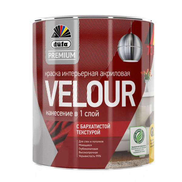 Фото Краска Dufa Premium Velour акриловая интерьерная бархатистая текстура база A 0,9л