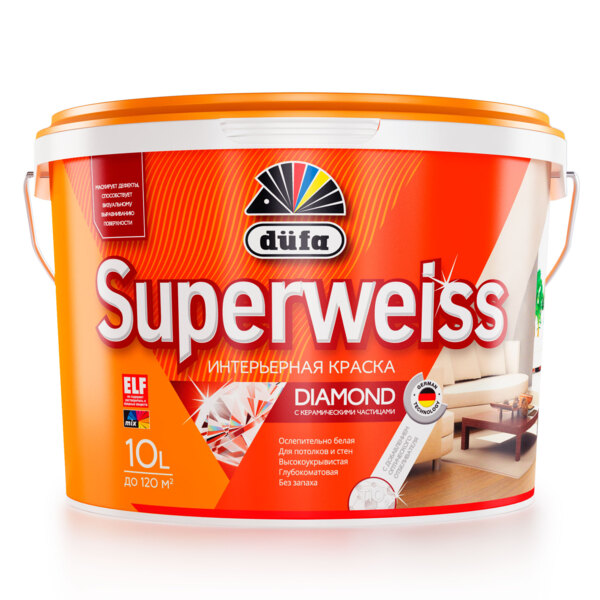 Фото Краска dufa superweiss rd4 акриловая для стен и потолков ослепительно белая 10л