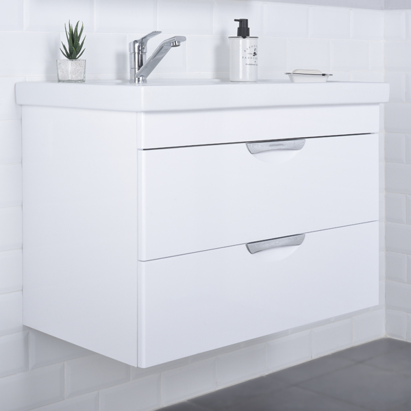 Фото Тумба с раковиной подвесная nrava aqva адель 80 815х455х570 белый глянец