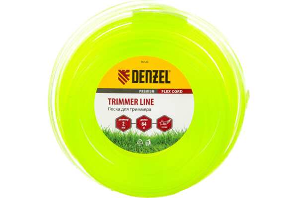 Фото Леска для триммера 2,0 (64м) звездочка flex cord, denzel 96120