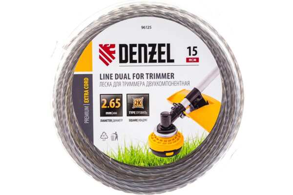 Фото Леска для триммера 2.65 (15м) витой квадрат двухкомпонентная extra cord, denzel 96125