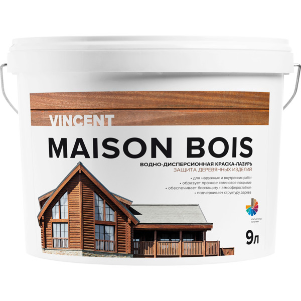 Фото Краска-лазурь vincent maison en bois база a для защиты и декоративной отделки деревянных изделий 9л