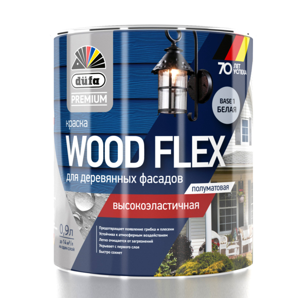Фото Краска dufa premium woodflex высокоэластичная для деревянных фасадов база a 0,9л