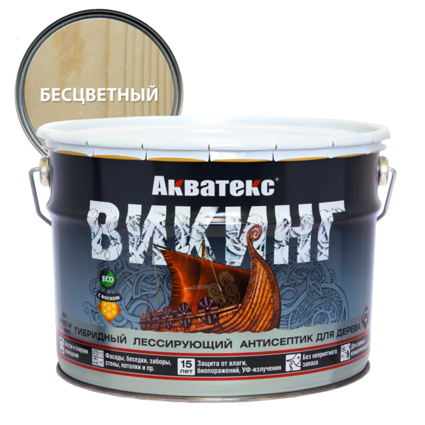 Фото Антисептик акватекс викинг для дерева бесцветный 9л