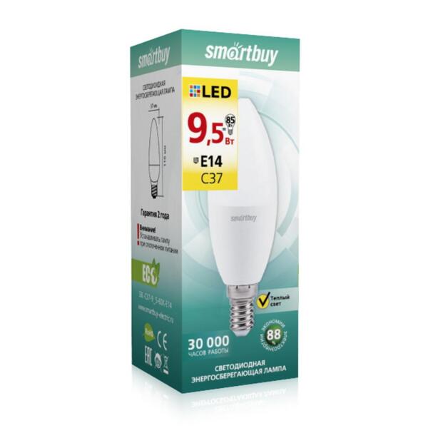 

лампа светодиодная smartbuy led sbl-c37-9_5-30k-e14 е14 свеча 9.5вт 3000к