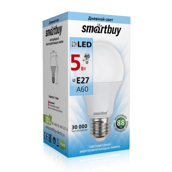 

лампа светодиодная smartbuy led sbl-a60-05-40k-e27-a е27 груша 5вт 3000к