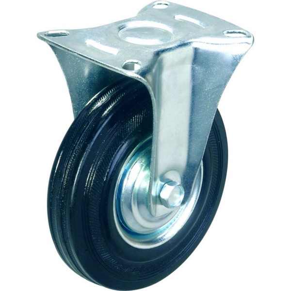 Фото Опора колёсная не поворотная d-75 мм. чёрная резина, оцинкованная сталь, подшипник