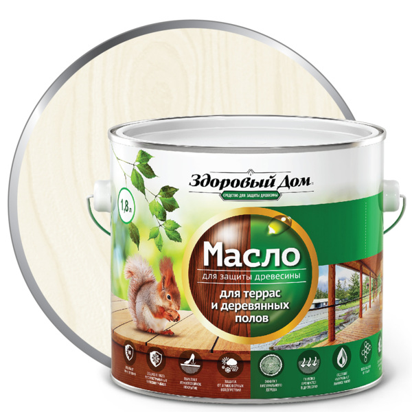 Фото Масло для террас и деревянных полов здоровый дом белое 1,8л л-с