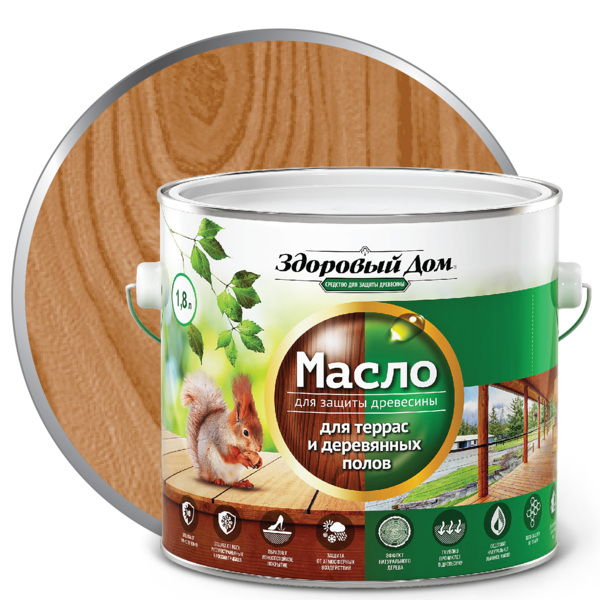 Фото Масло для террас и деревянных полов здоровый дом тик 1,8л л-с