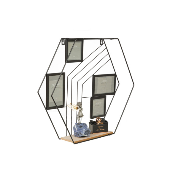 Фото Декор настенный полочка с фоторамкой металл черный 00984